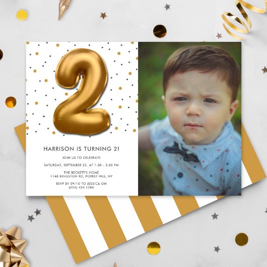 Invitation Balloon d'huile d'or moderne 2e anniversaire Photo