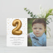 Invitation Balloon d'huile d'or moderne 2e anniversaire Photo (Debout devant)