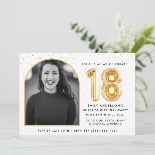 Invitation Balloon d'or moderne Confetti 18e fête d'anniversa (Debout devant)