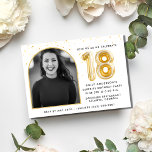 Invitation Balloon d'or moderne Confetti 18e fête d'anniversa<br><div class="desc">Parfait pour ses 18 ans de fête - cette invitation de fête d'anniversaire comprend un ballon en or et noir 18 et confetti design avec une photo d'arc. Customisez avec les détails de votre fête d'anniversaire. Si vous avez du mal à recadrer la photo pour qu'elle s'adapte correctement, contactez-moi -...</div>