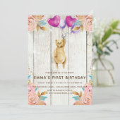 Invitation Balloon d'ours en peluche Première Anniversaire ru (Debout devant)