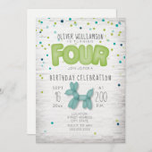 Invitation Balloon en brique Confetti Bleu Vert 4e anniversai (Devant / Derrière)