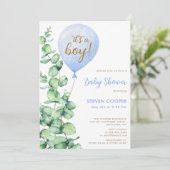 Invitation Balloon Eucalyptus moderne C'est un Baby shower ga (Debout devant)