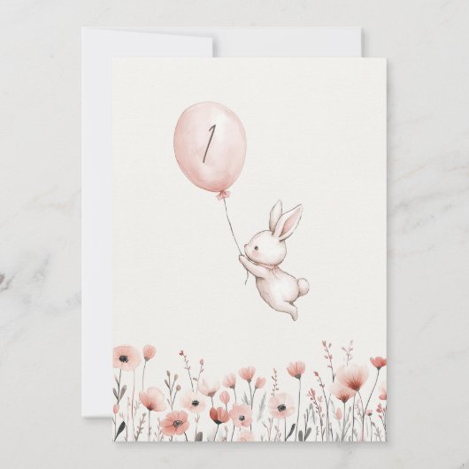 Invitation Balloon fleur sauvage Petit Lapin 1er Anniversaire (Dos)