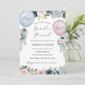 Invitation Balloon Floral bleu rose Révélation de genre (Debout devant)