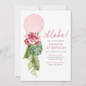 Invitation Balloon floral tropical Luau 1er anniversaire (Devant)