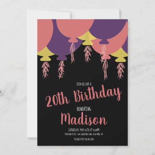 Invitation Balloon Flottante Dessiné À La Main N'Importe Quel (Devant)