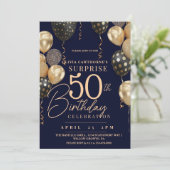 Invitation Balloon Gold & Blue 50th Photo Anniversaire (Debout devant)