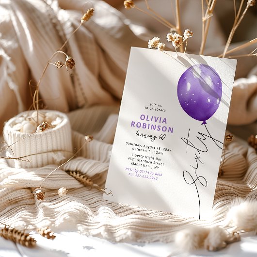 Invitation Balloon mauve tendance 60e anniversaire
