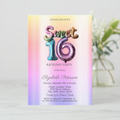 Invitation Balloon moderne Ombre Neon Sweet 16 (Debout devant)