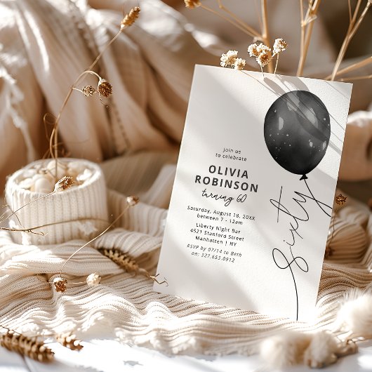 Invitation Balloon noir tendance 60e anniversaire