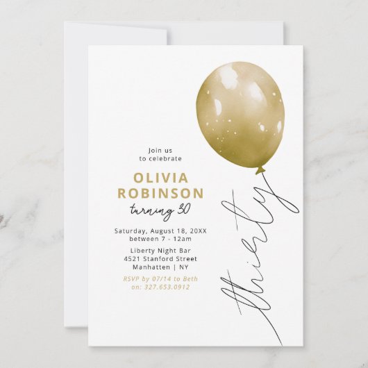 Invitation Balloon Or tendance 30e anniversaire (Devant)
