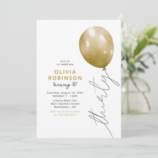 Invitation Balloon Or tendance 30e anniversaire (Debout devant)
