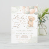 Invitation Balloon Ours Teddy Baby shower neutre (Debout devant)