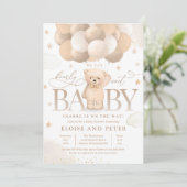 Invitation Balloon Ours Teddy Baby shower neutre (Debout devant)