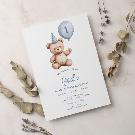 Invitation Balloon Ours Teddy Premier anniversaire