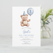 Invitation Balloon Ours Teddy Premier anniversaire (Debout devant)
