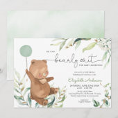 Invitation Balloon Ours vert Baby shower neutre genre (Devant / Derrière)