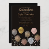 Invitation Balloon parties scintillant Quinceñera (Devant / Derrière)