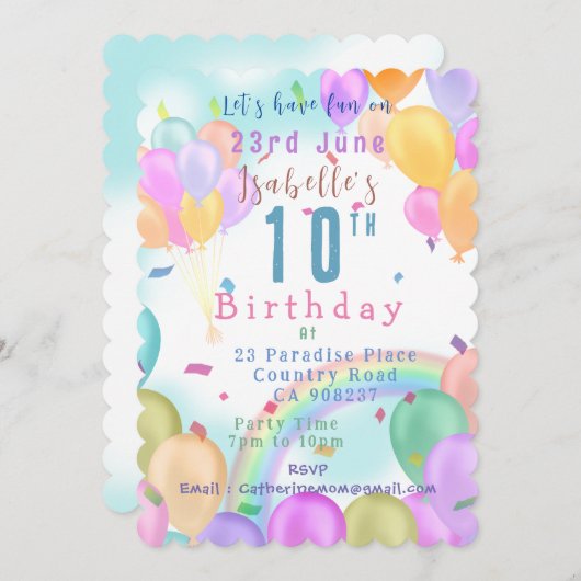 Invitation Balloon Pastel Anniversaire (Devant / Derrière)
