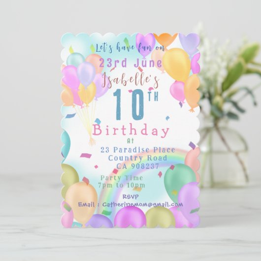 Invitation Balloon Pastel Anniversaire (Debout devant)