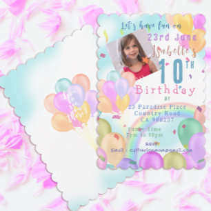 Invitation Balloon Pastel Photo Anniversaire
