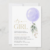 Invitation Balloon pourpre, Eucalyptus, Verdure, Baby shower (Devant)
