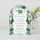 Invitation Balloon Quinceañera blanc vert (Debout devant)