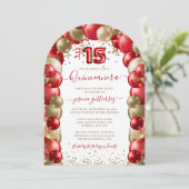 Invitation Balloon Quinceañera en or rouge (Debout devant)