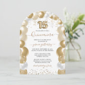 Invitation Balloon Quinceañera Gold White Sparkle (Debout devant)