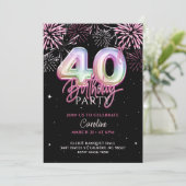 Invitation Balloon rose 40e moderne feux d'artifice Anniversa (Debout devant)
