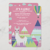 Invitation Balloon rose Alpaca Bébé fille Douche (Devant / Derrière)