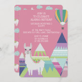 Invitation Balloon rose Alpaca Petite fille Anniversaire (Devant / Derrière)