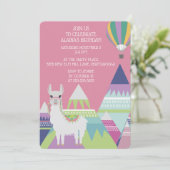 Invitation Balloon rose Alpaca Petite fille Anniversaire (Debout devant)