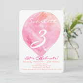 Invitation Balloon rose Aquarelle Petite Fille Anniversaire (Debout devant)
