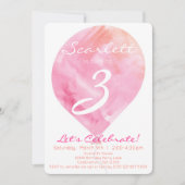 Invitation Balloon rose Aquarelle Petite Fille Anniversaire (Devant)