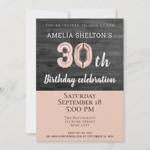 Invitation Balloon rose bois rustique 30e anniversaire