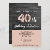 Invitation Balloon rose bois rustique fête le 40e anniversair (Devant / Derrière)