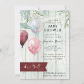 Invitation Balloon rose Bourgogne Baby shower rustique de fil (Devant)