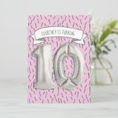Invitation Balloon rose et gris Filles 10e anniversaire (Debout devant)