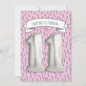 Invitation Balloon rose et gris Filles 11e anniversaire (Devant)