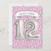 Invitation Balloon rose et gris Filles 12ème anniversaire (Devant)