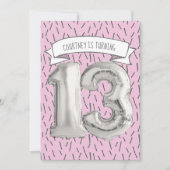 Invitation Balloon rose et gris Filles 13e anniversaire (Devant)