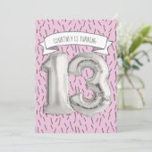 Invitation Balloon rose et gris Filles 13e anniversaire (Debout devant)