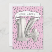 Invitation Balloon rose et gris Filles 14e anniversaire (Devant)