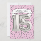 Invitation Balloon rose et gris Filles 15e anniversaire (Devant)