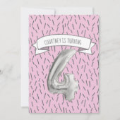 Invitation Balloon rose et gris Filles 4e anniversaire (Devant)