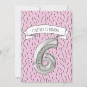 Invitation Balloon rose et gris Filles 6e fête d'anniversaire (Devant)