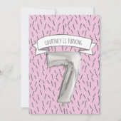 Invitation Balloon rose et gris Filles 7e fête d'anniversaire (Devant)