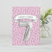 Invitation Balloon rose et gris Filles 7e fête d'anniversaire (Debout devant)